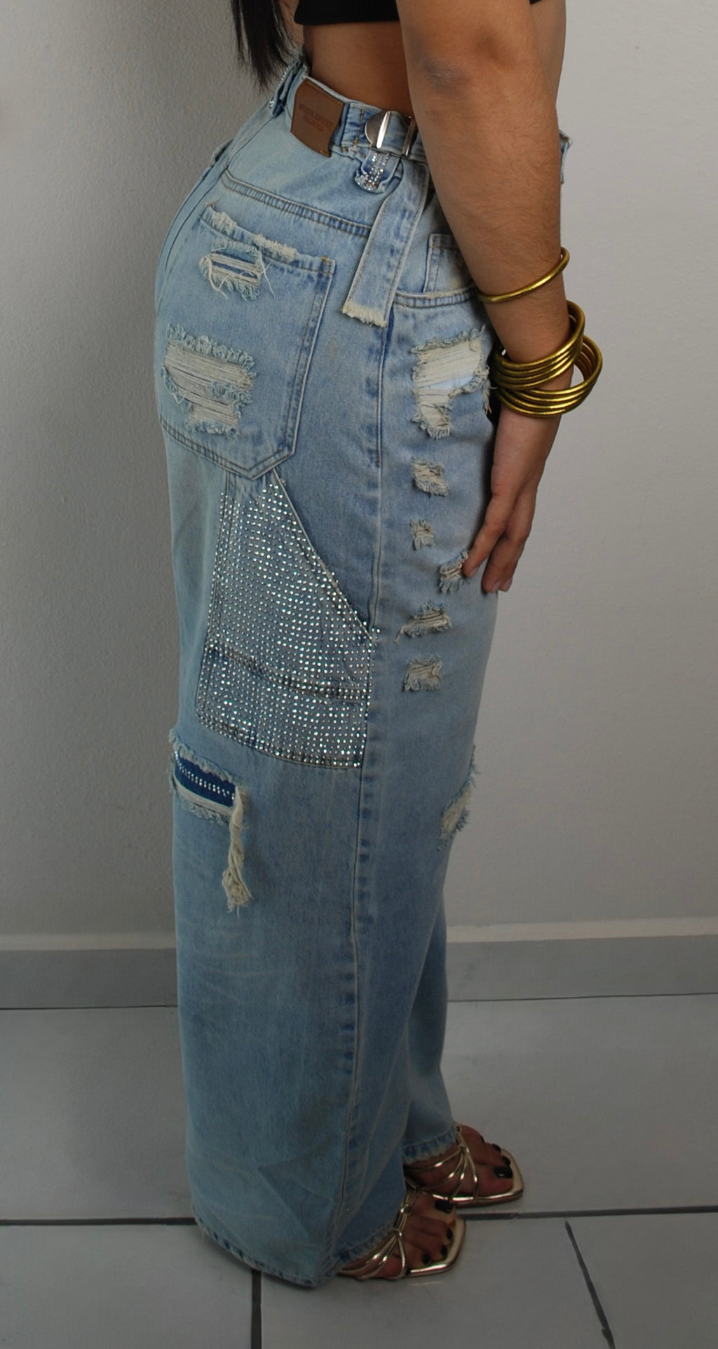 Jean denim azul con brillo
