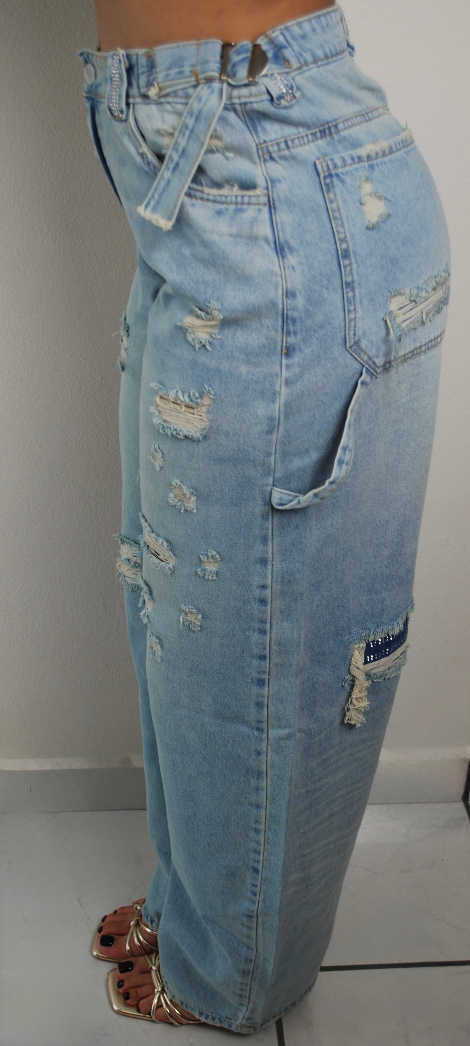 Jean denim azul con brillo